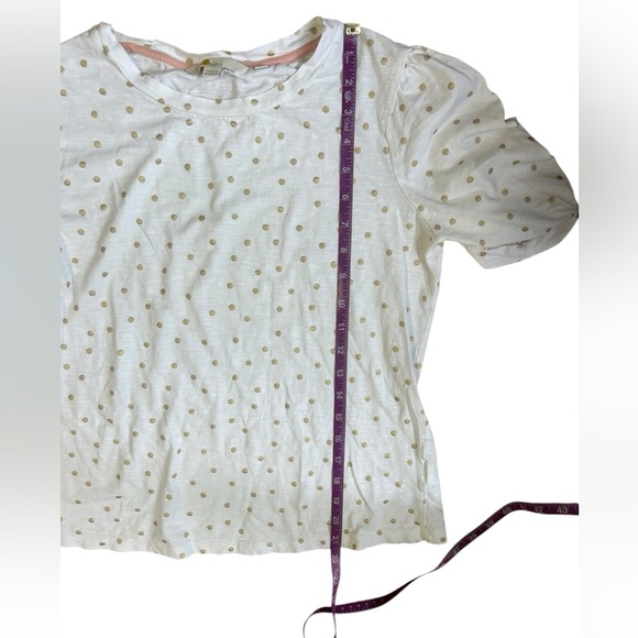 Boden Women’s White T Shirt with Gold Polka Dots Size 6 - Picture 4 of 5